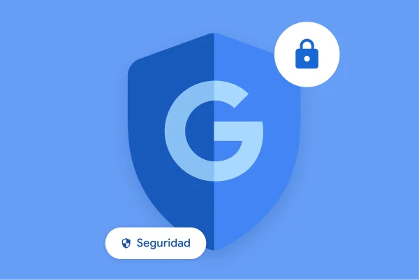 Varios íconos garantizan la seguridad de Google, incluido un escudo con la G de Google, un ícono de candado y un pequeño chip que dice