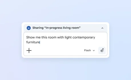 A user shares a tab with Gemini in Chrome and asks Gemini to show the room with light contemporary furniture